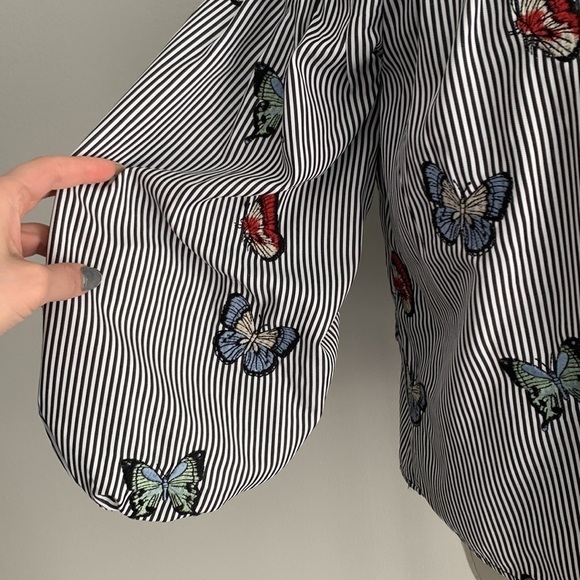 Zara embroidered butterfly striped puff sleeve top off shoulder size medium - Picture 5 of 6